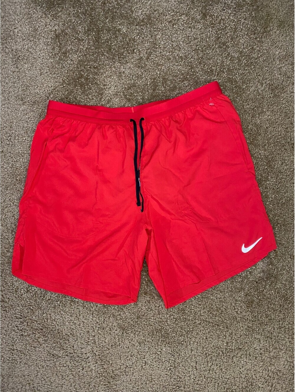 Nike Running Shorts Mens Large Red Dri-FIT Standard Fit Athletic Gym Drawstring